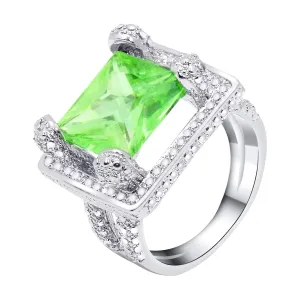 Yellow Chimes Rings for Women Silver Plated Natural Light Green Emerald Gemstones Square Shaped Crystal Rings for Women and Girl's (Size 6)